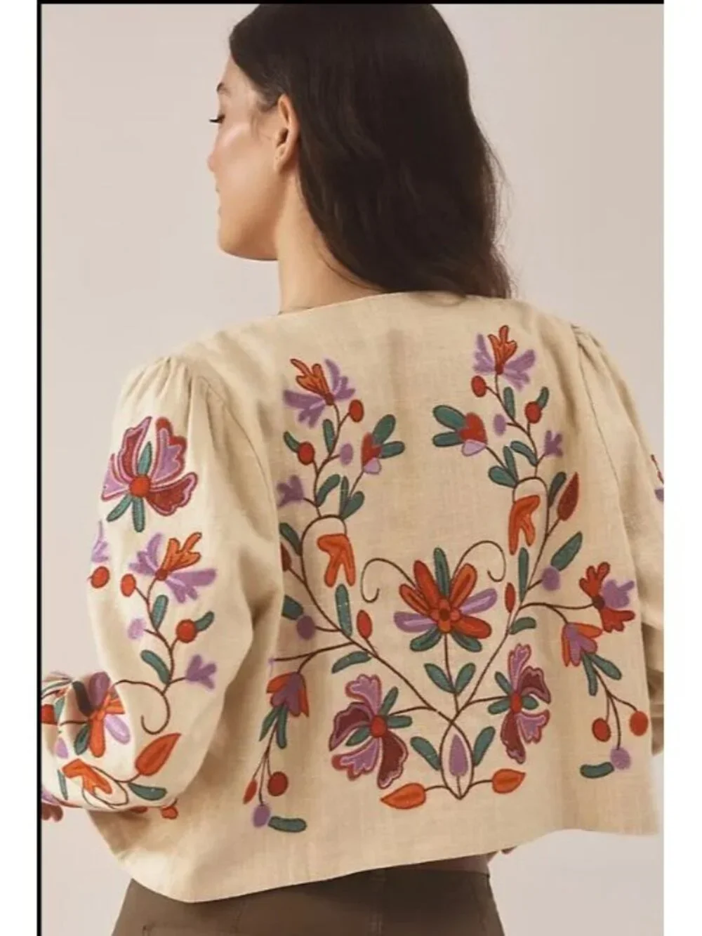 NWT Anthropologie Women's Floral Embroidered Dolan Linen Jacket Size S 3235 - Picture 9 of 16